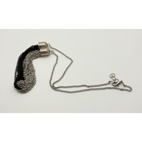 Vintage Two-Tone Chain Necklace Black & Silver Tone Statement Piece - Picture 4 of 6